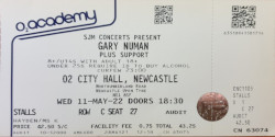 Gary Numan Newcastle 02 City Hall Ticket May 2022